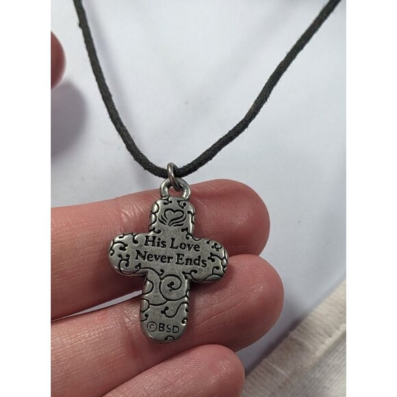 Vintage Bob Siemon Designs Art "His Love Never Ends" Cross Necklace - Picture 8 of 10